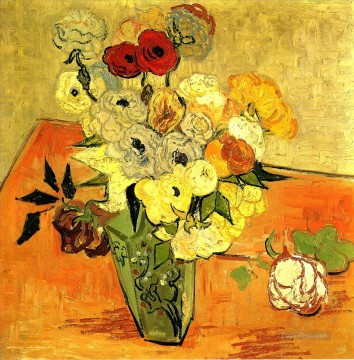  roses Oil Painting - Japanese Vase with Roses and Anemones Vincent van Gogh